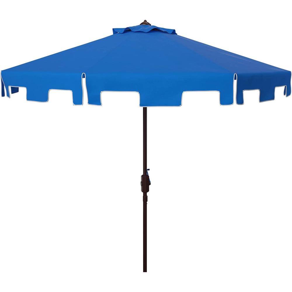image:imageSAFAVIEH 9ft Outdoor Patio Umbrella Round Zimmerman Collection Yellow amp White Trim Button Tilt UV Resistant for Deck Backyard Poolside PAT8000FPacific