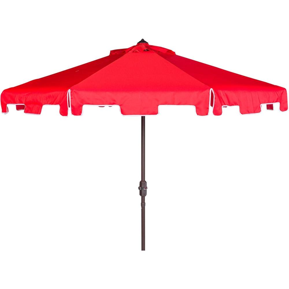 image:imageSAFAVIEH 9ft Outdoor Patio Umbrella Round Zimmerman Collection Yellow amp White Trim Button Tilt UV Resistant for Deck Backyard Poolside PAT8000FRed