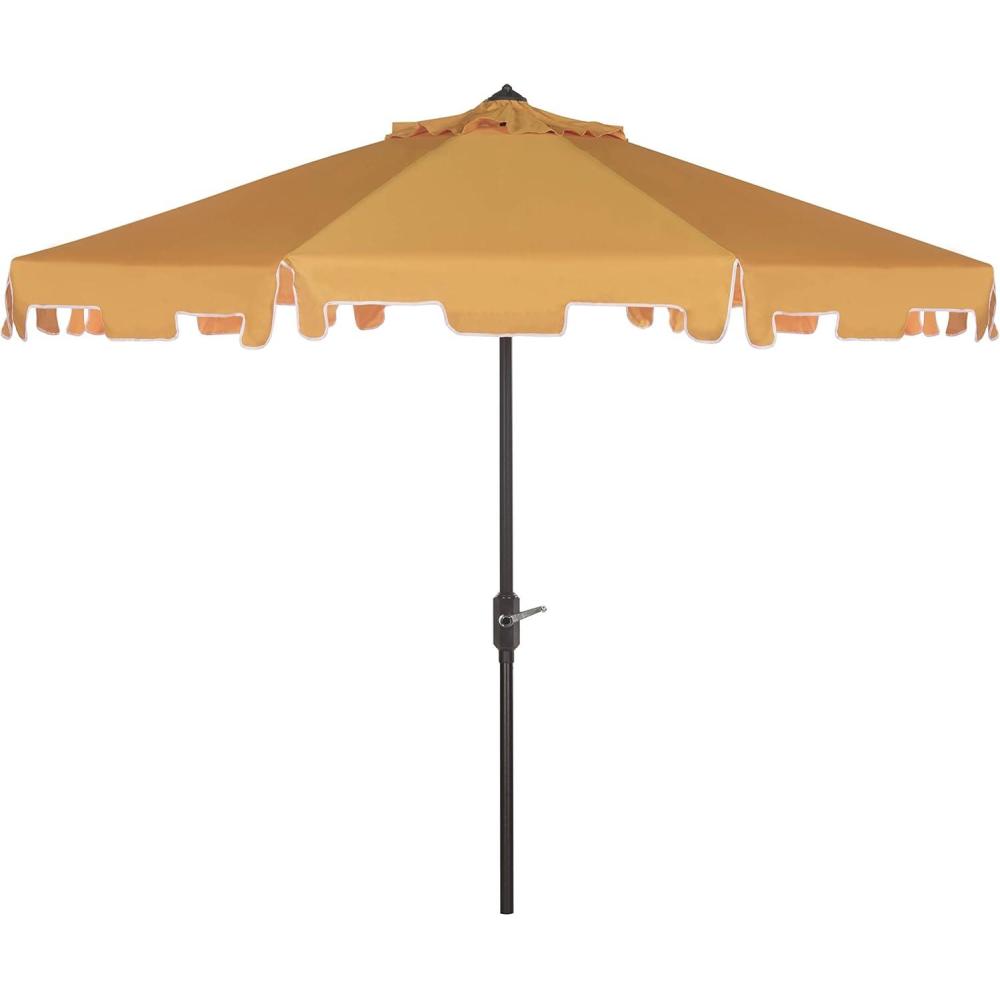 image:imageSAFAVIEH 9ft Outdoor Patio Umbrella Round Zimmerman Collection Yellow amp White Trim Button Tilt UV Resistant for Deck Backyard Poolside PAT8000FYellowWhite