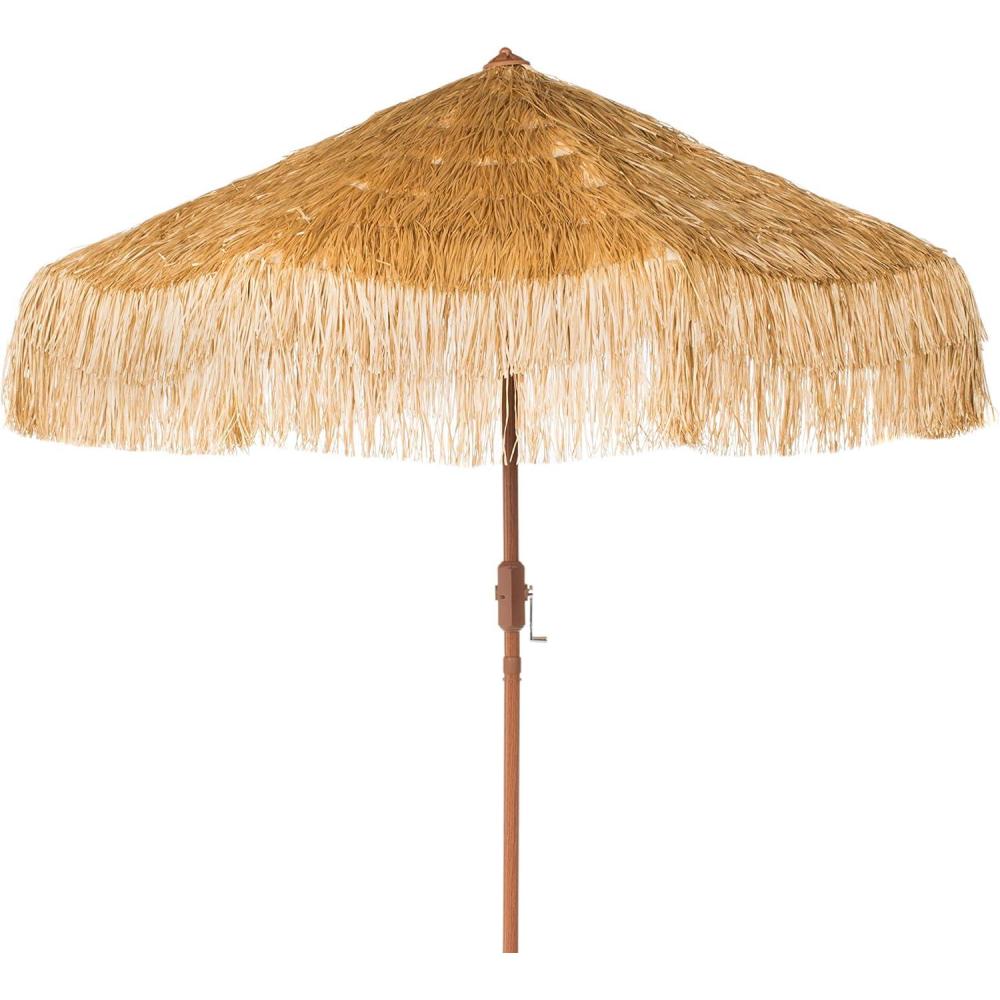 image:imageSAFAVIEH 9ft Outdoor Patio Umbrella Tiki Collection Tan Crank UV Resistant for Deck Backyard Pool PAT8012A