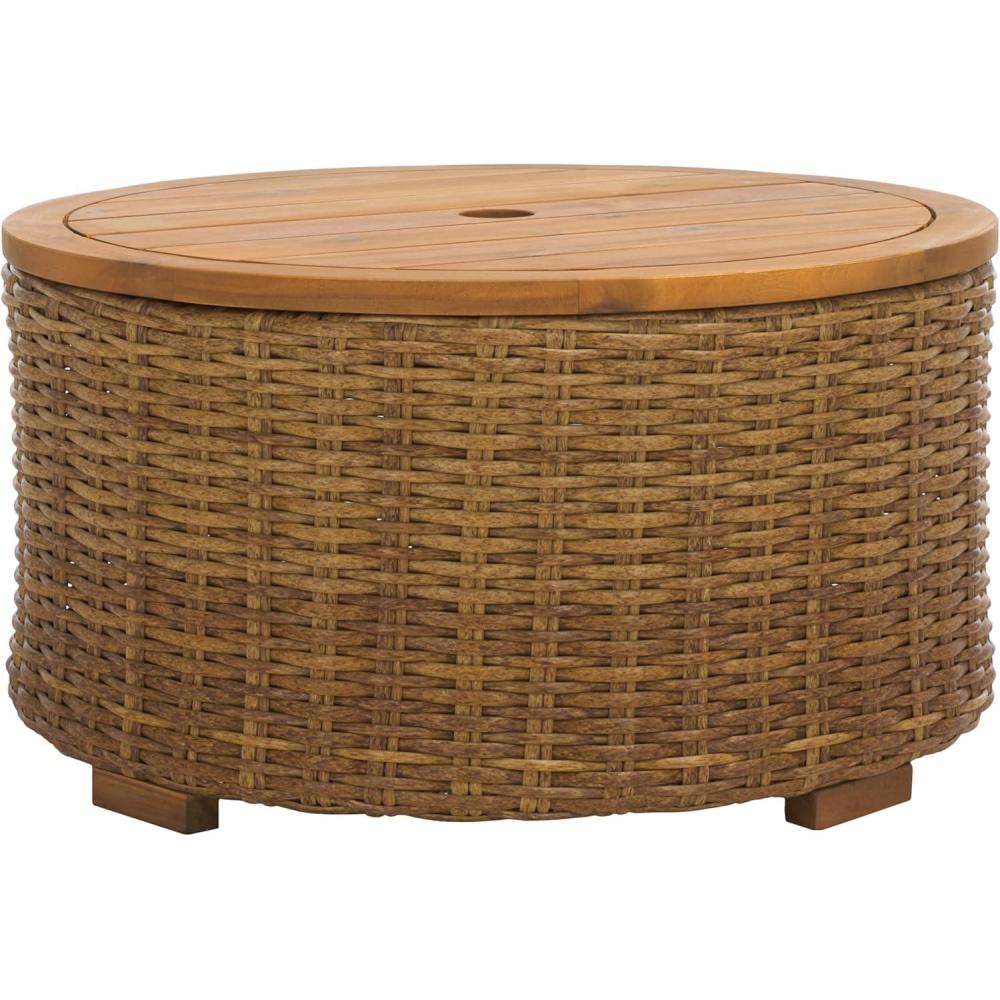 image:imageSAFAVIEH Couture Collection  Anguilla Faux Wicker IndoorOutdoor Storage Coffee Table Fully Assembled Natural Brown Patio Accent Table with Removable Wood Top CPT2103A