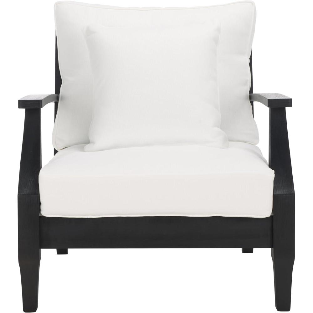 image:imageSAFAVIEH Couture Outdoor Collection Martinique NaturalDark Brown Cushion Solid Wood Patio Arm ChairBlackWhite