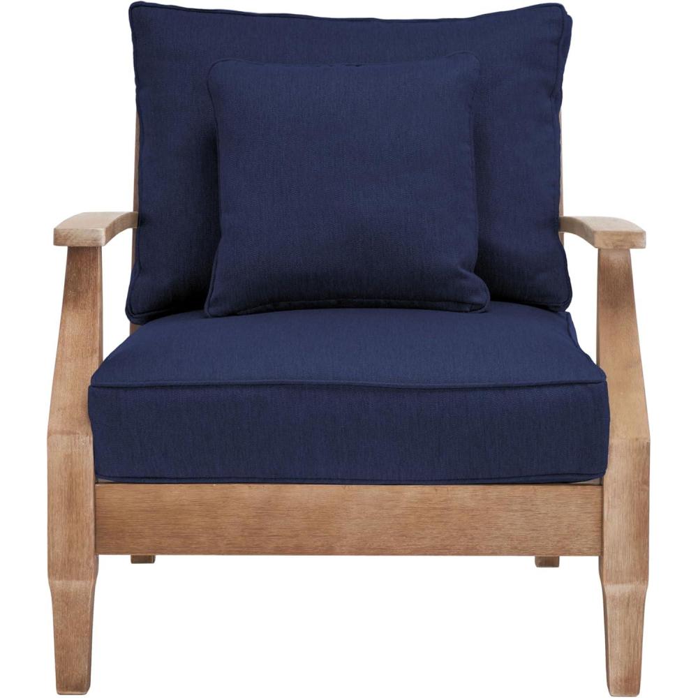 image:imageSAFAVIEH Couture Outdoor Collection Martinique NaturalDark Brown Cushion Solid Wood Patio Arm ChairNaturalNavy