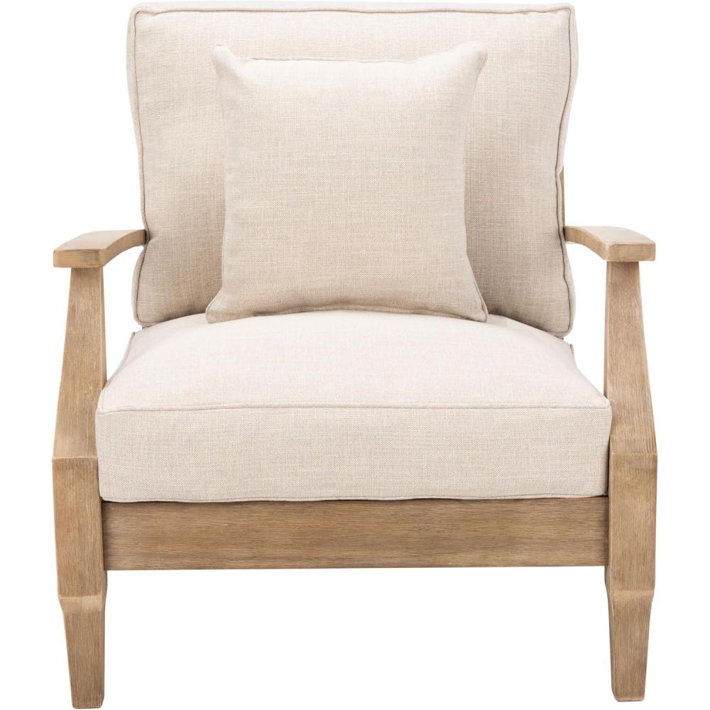 image:imageSAFAVIEH Couture Outdoor Collection Martinique NaturalDark Brown Cushion Solid Wood Patio Arm ChairNaturalWhite