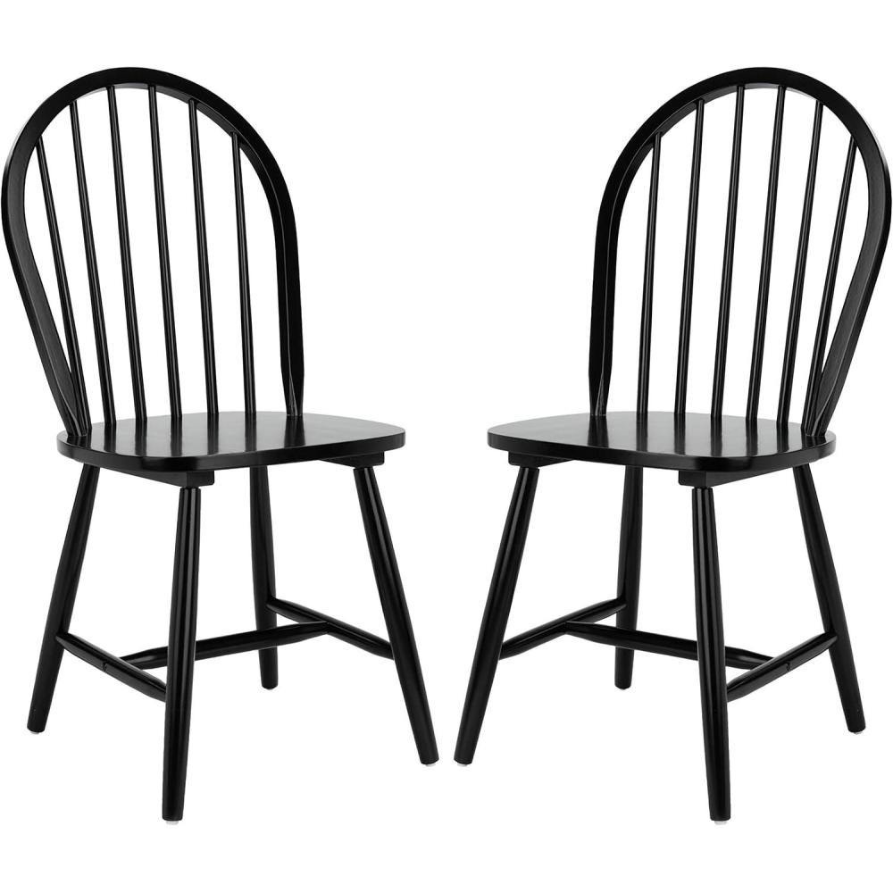 image:imageSAFAVIEH Home Collection Camden Set of 2 Black Windsor Farmhouse Dining Chairs Spindle Back Solid Wood Chairs Americana Style Seating DCH8501ASET2Black