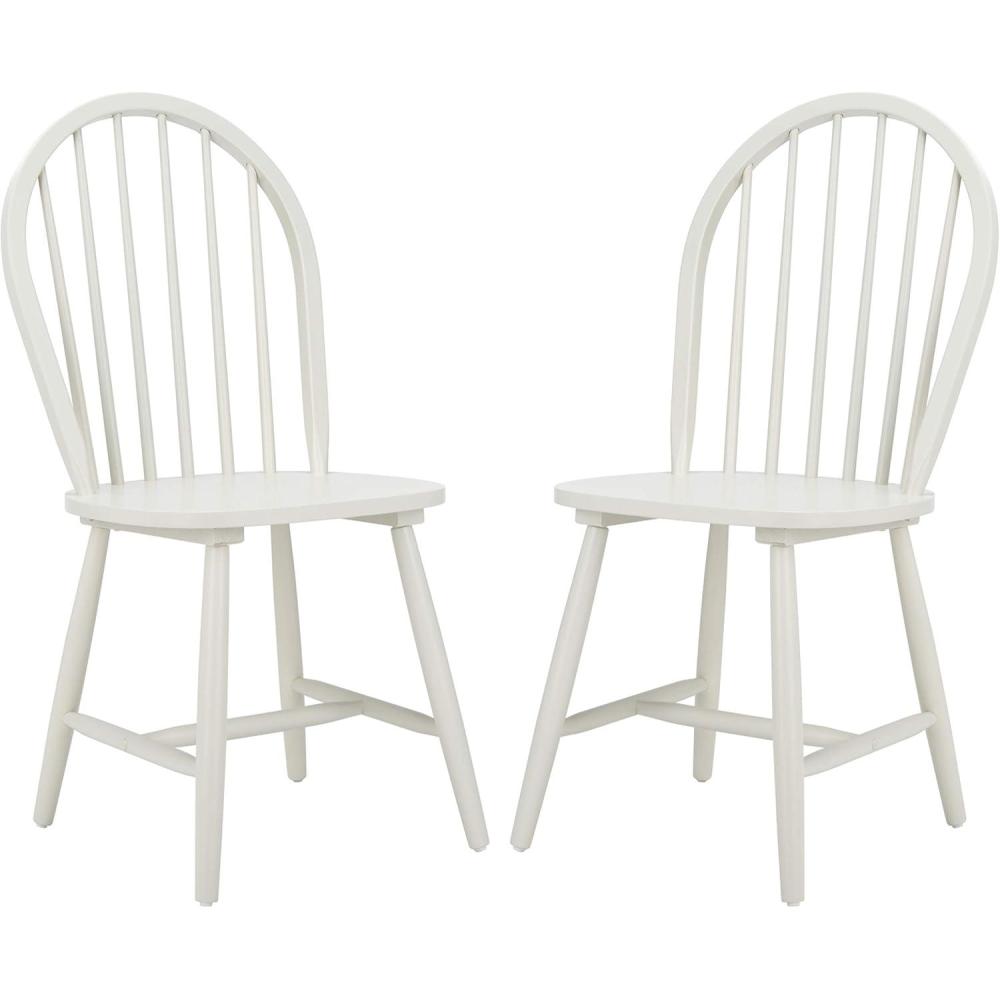 image:imageSAFAVIEH Home Collection  Camden Set of 2 Black Windsor Farmhouse Dining Chairs Spindle Back Solid Wood Chairs Americana Style Seating DCH8501ASET2Off White