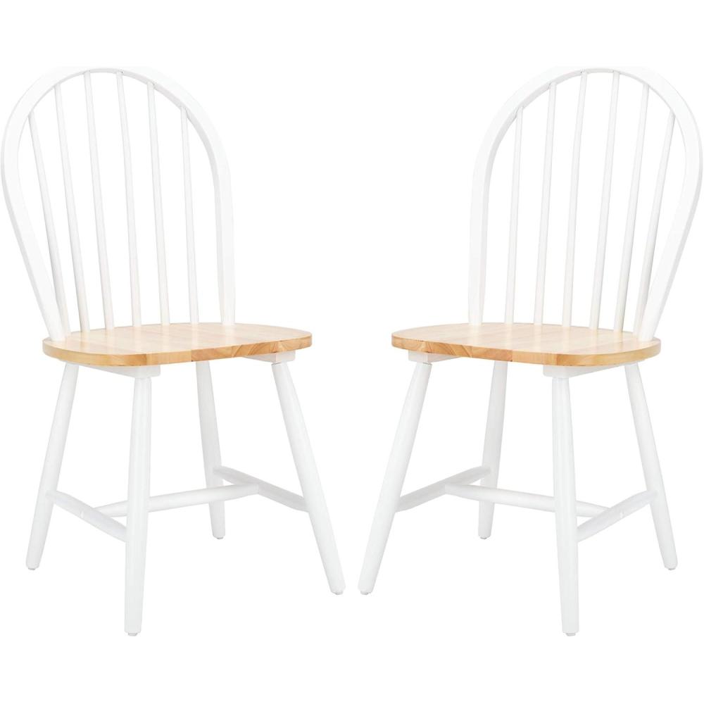 image:imageSAFAVIEH Home Collection Camden Set of 2 Black Windsor Farmhouse Dining Chairs Spindle Back Solid Wood Chairs Americana Style Seating DCH8501ASET2White Natural