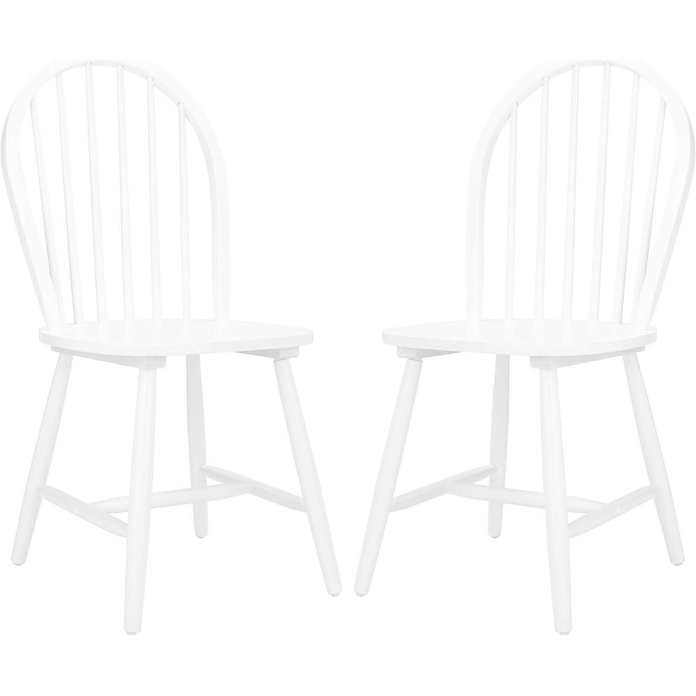 image:imageSAFAVIEH Home Collection Camden Set of 2 Black Windsor Farmhouse Dining Chairs Spindle Back Solid Wood Chairs Americana Style Seating DCH8501ASET2White