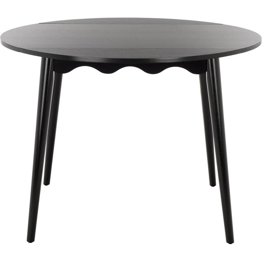 image:imageSAFAVIEH Home Collection  Roma Natural Round DropLeaf Dining Table Scalloped Apron Design SpaceSaving Small Dining Table DTB9219ABlack