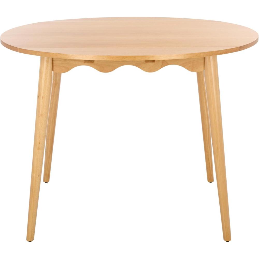 image:imageSAFAVIEH Home Collection  Roma Natural Round DropLeaf Dining Table Scalloped Apron Design SpaceSaving Small Dining Table DTB9219ANatural