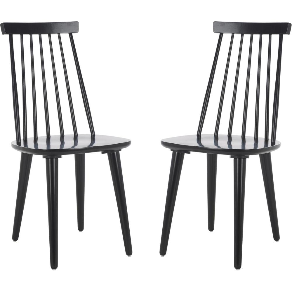 image:imageSAFAVIEH Home Collection Burris Farmhouse WhiteNatural Spindle Back Living Room Dining Room Bedroom Office Foyer Side ChairBlack
