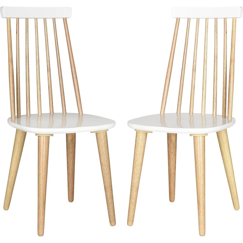 image:imageSAFAVIEH Home Collection Burris Farmhouse WhiteNatural Spindle Back Living Room Dining Room Bedroom Office Foyer Side ChairNatural  White