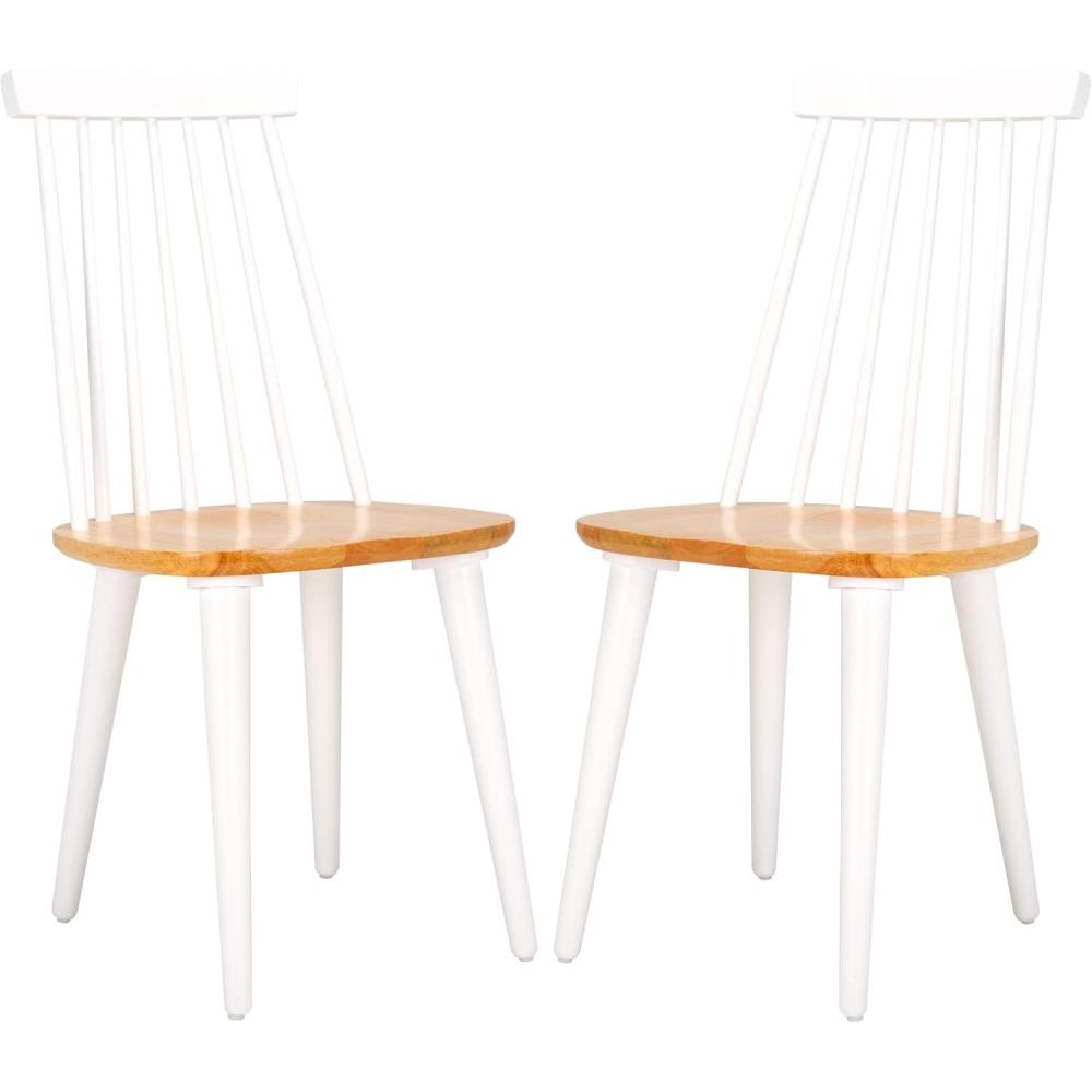 image:imageSAFAVIEH Home Collection Burris Farmhouse WhiteNatural Spindle Back Living Room Dining Room Bedroom Office Foyer Side ChairWhite Natural
