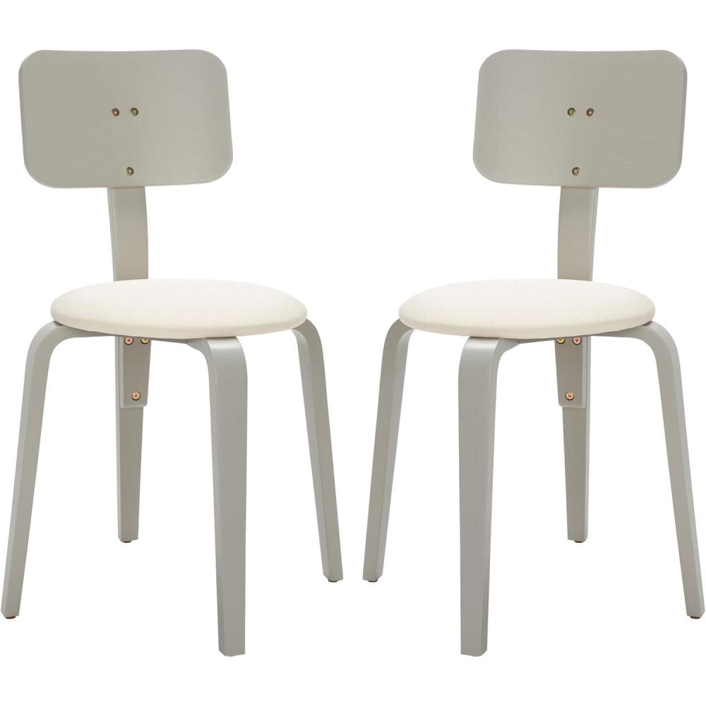 image:imageSAFAVIEH Home Collection Jo GreyCream Upholstered Stackable Dining Chair Set of 2GreyCream