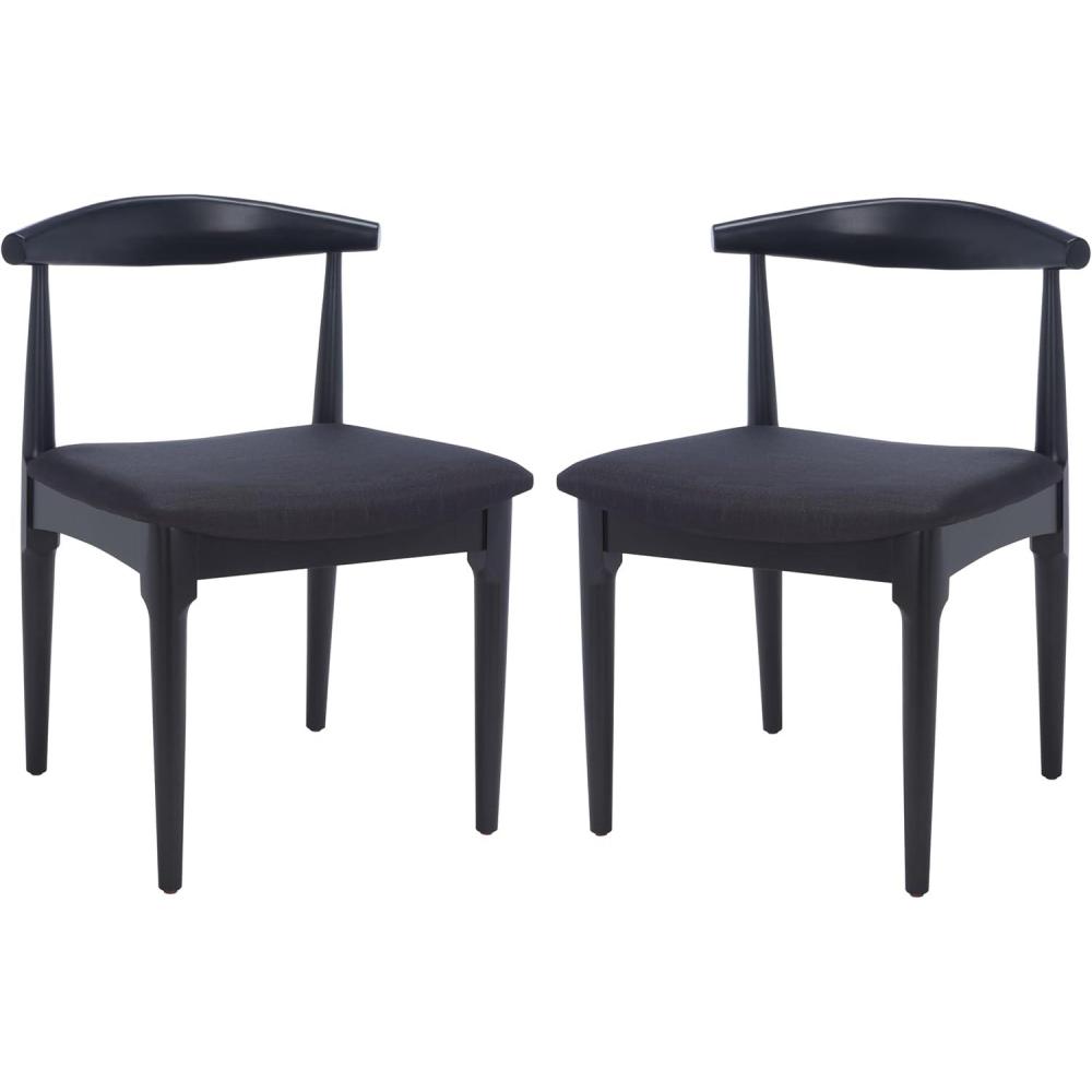 image:imageSAFAVIEH Home Collection Lionel Retro Walnut BrownWhite Cushion Dining Chair Set of 2 Fully AssembledBlack