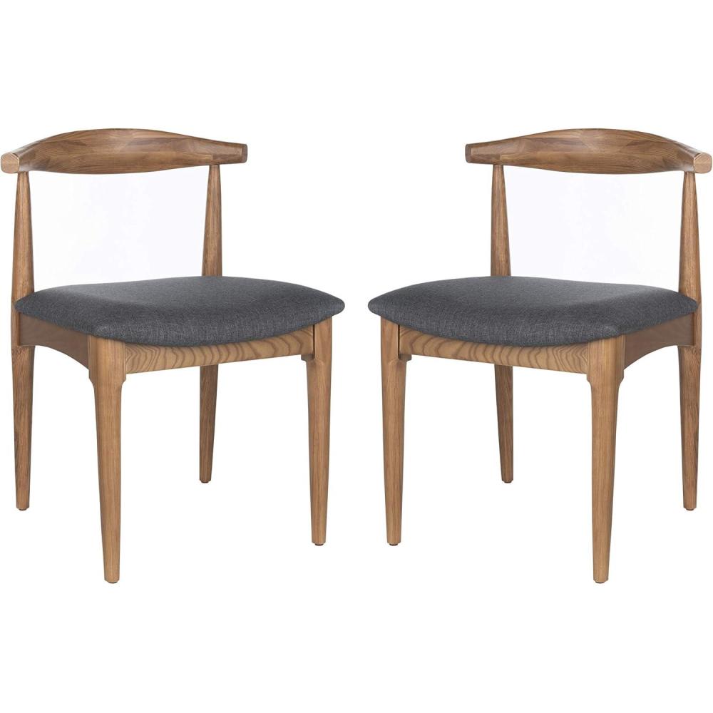 image:imageSAFAVIEH Home Collection Lionel Retro Walnut BrownWhite Cushion Dining Chair Set of 2 Fully AssembledWalnutDark Grey