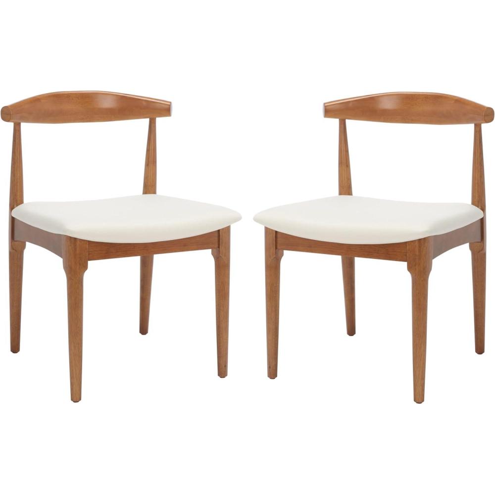 image:imageSAFAVIEH Home Collection Lionel Retro Walnut BrownWhite Cushion Dining Chair Set of 2 Fully AssembledWalnutWhite