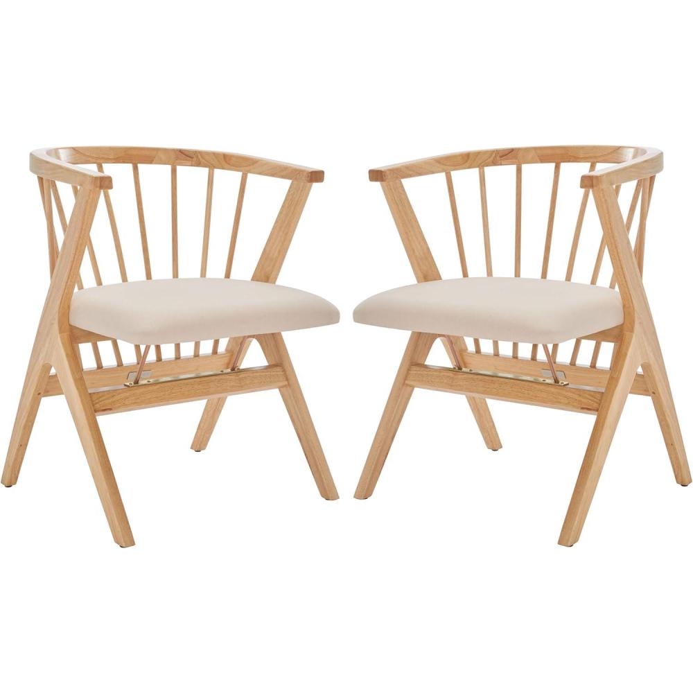 image:imageSAFAVIEH Home Collection Noah Natural BrownBeige Cushion Spindle Dining Chair Set of 2 Fully AssembledNatural