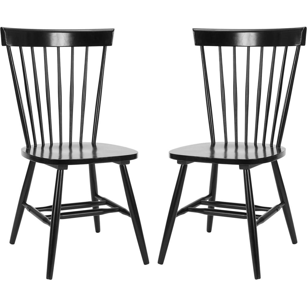 image:imageSAFAVIEH Home Collection Parker Farmhouse Raspberry Windsor Spindle Solid Wood Dining Chair Set of 2Black
