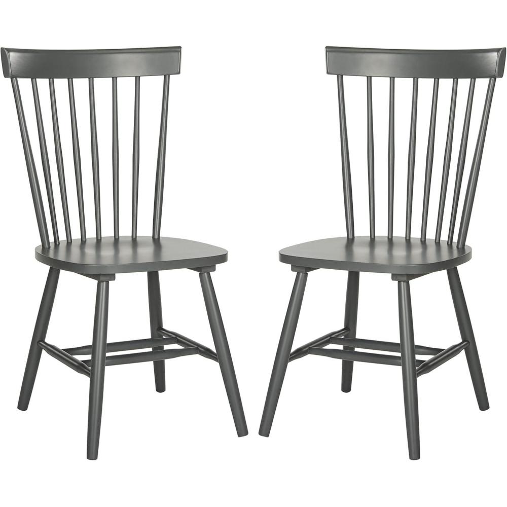 image:imageSAFAVIEH Home Collection Parker Farmhouse Raspberry Windsor Spindle Solid Wood Dining Chair Set of 2Charcoal Grey