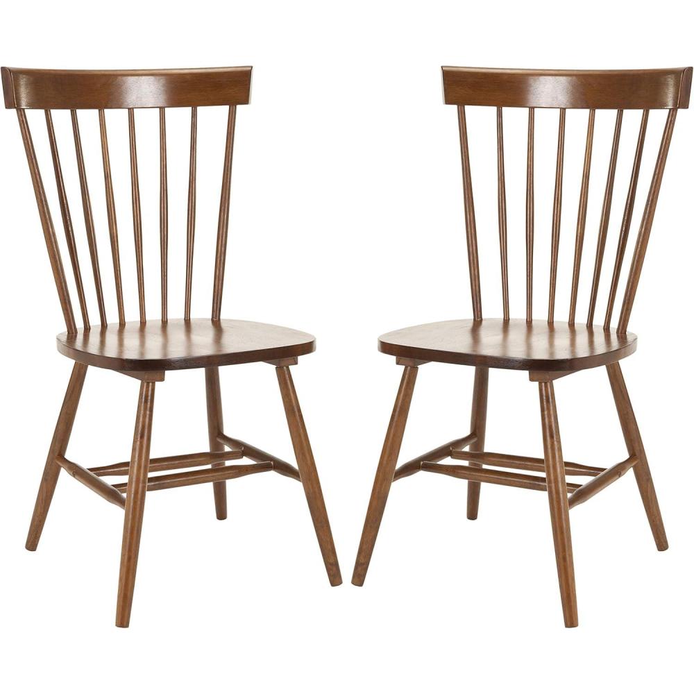 image:imageSAFAVIEH Home Collection Parker Farmhouse Raspberry Windsor Spindle Solid Wood Dining Chair Set of 2Dark Oak