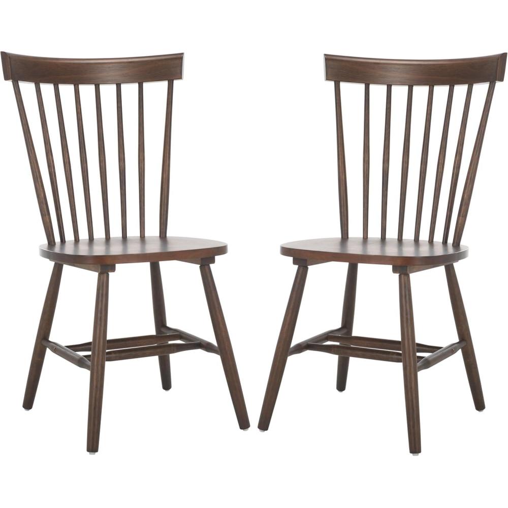 image:imageSAFAVIEH Home Collection Parker Farmhouse Raspberry Windsor Spindle Solid Wood Dining Chair Set of 2Dark Walnut