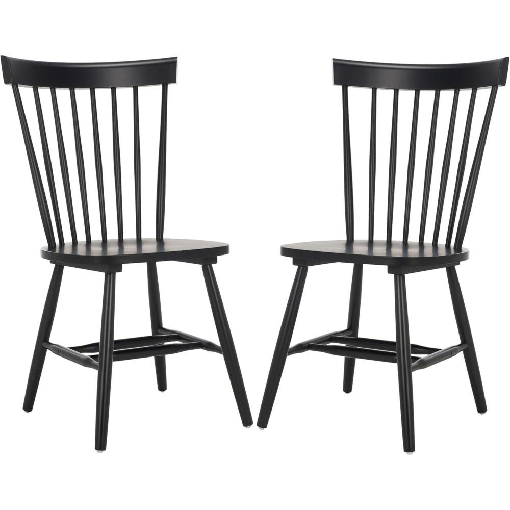 image:imageSAFAVIEH Home Collection Parker Farmhouse Raspberry Windsor Spindle Solid Wood Dining Chair Set of 2Matte Black
