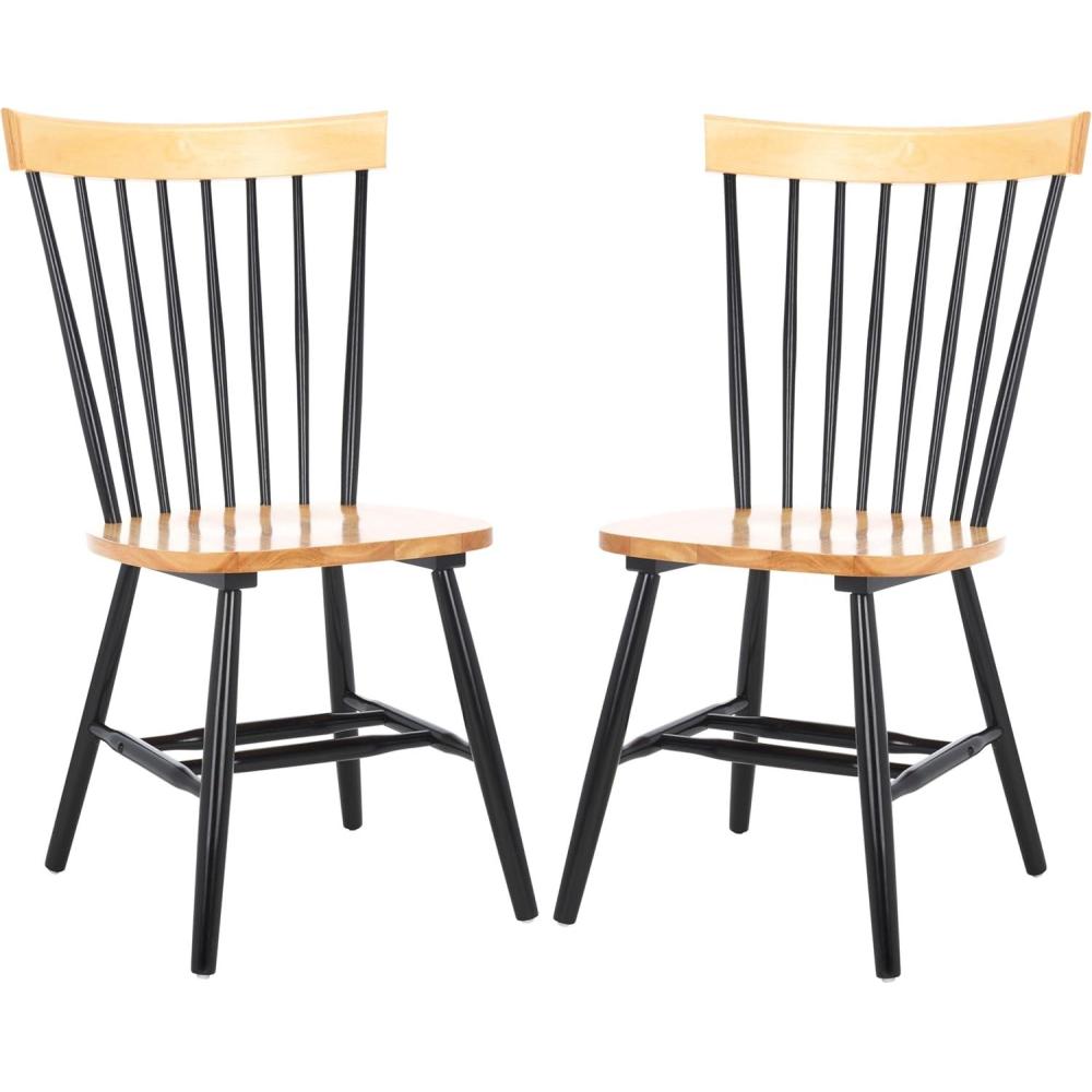 image:imageSAFAVIEH Home Collection Parker Farmhouse Raspberry Windsor Spindle Solid Wood Dining Chair Set of 2NaturalBlack