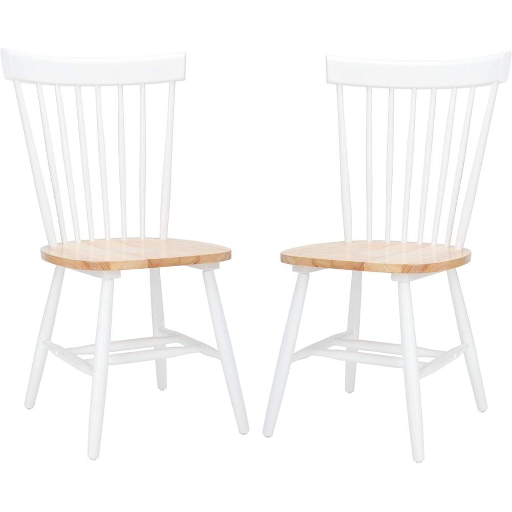 image:imageSAFAVIEH Home Collection Parker Farmhouse Raspberry Windsor Spindle Solid Wood Dining Chair Set of 2White Natural