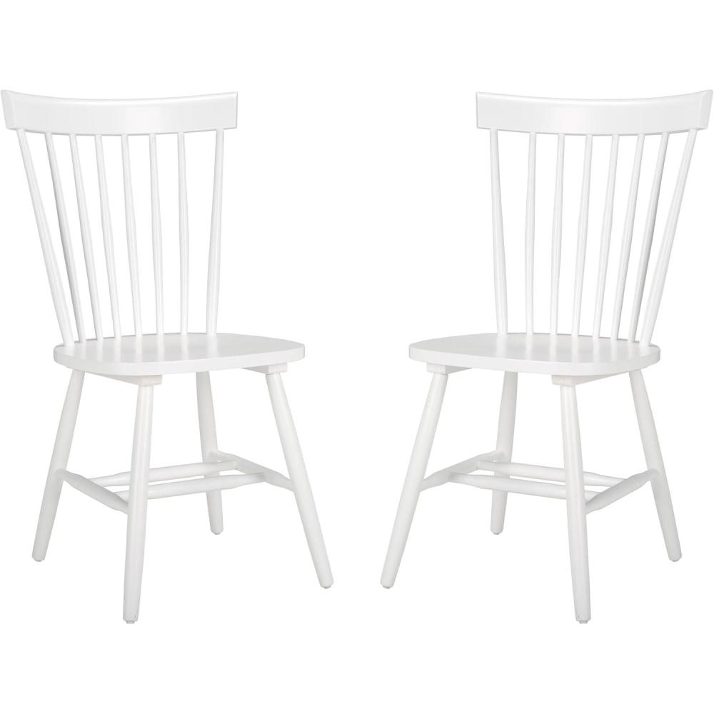 image:imageSAFAVIEH Home Collection Parker Farmhouse Raspberry Windsor Spindle Solid Wood Dining Chair Set of 2White