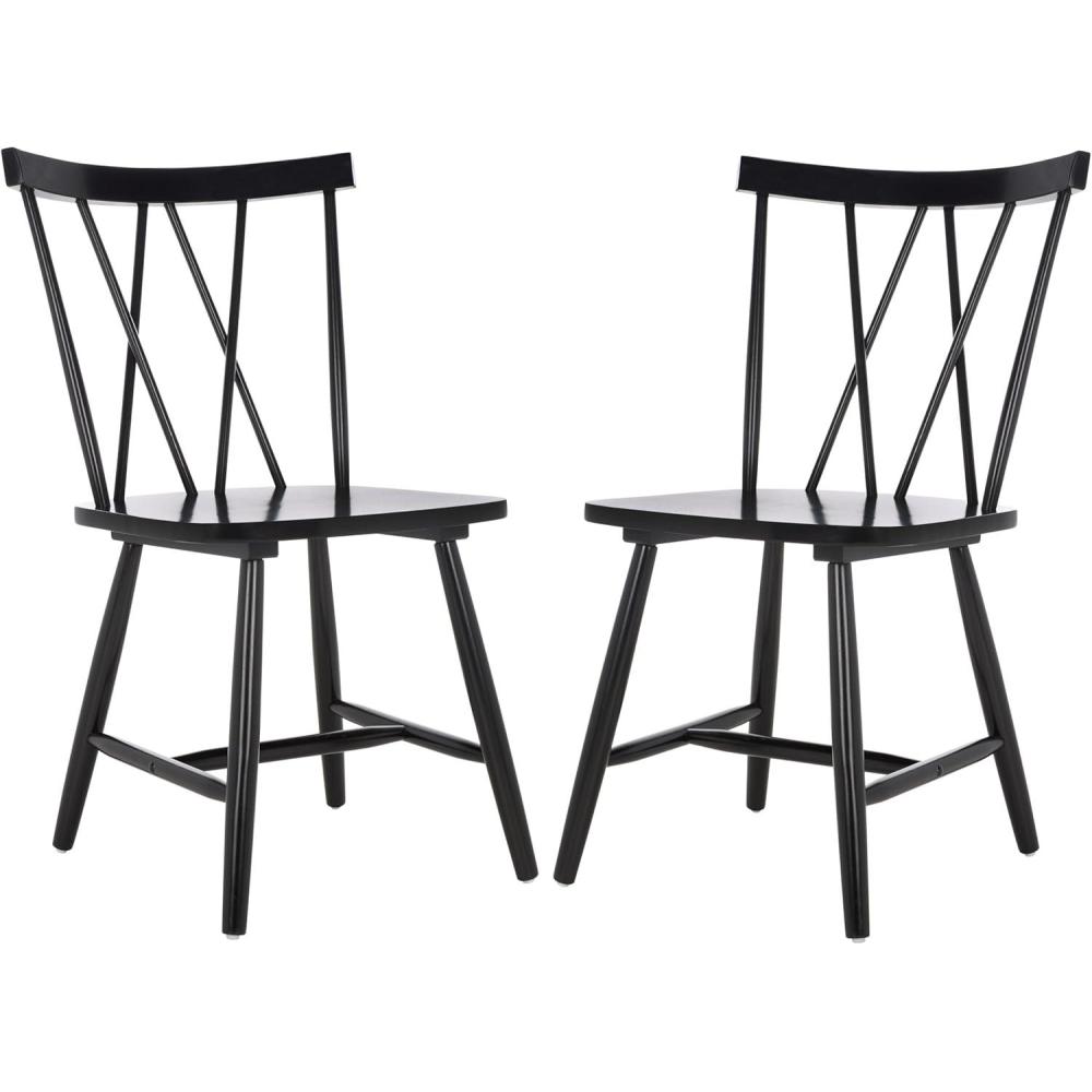 image:imageSAFAVIEH Home Collection Tayten Black Solid Wood Windsor Spindle Back Dining Chair Set of 2Black