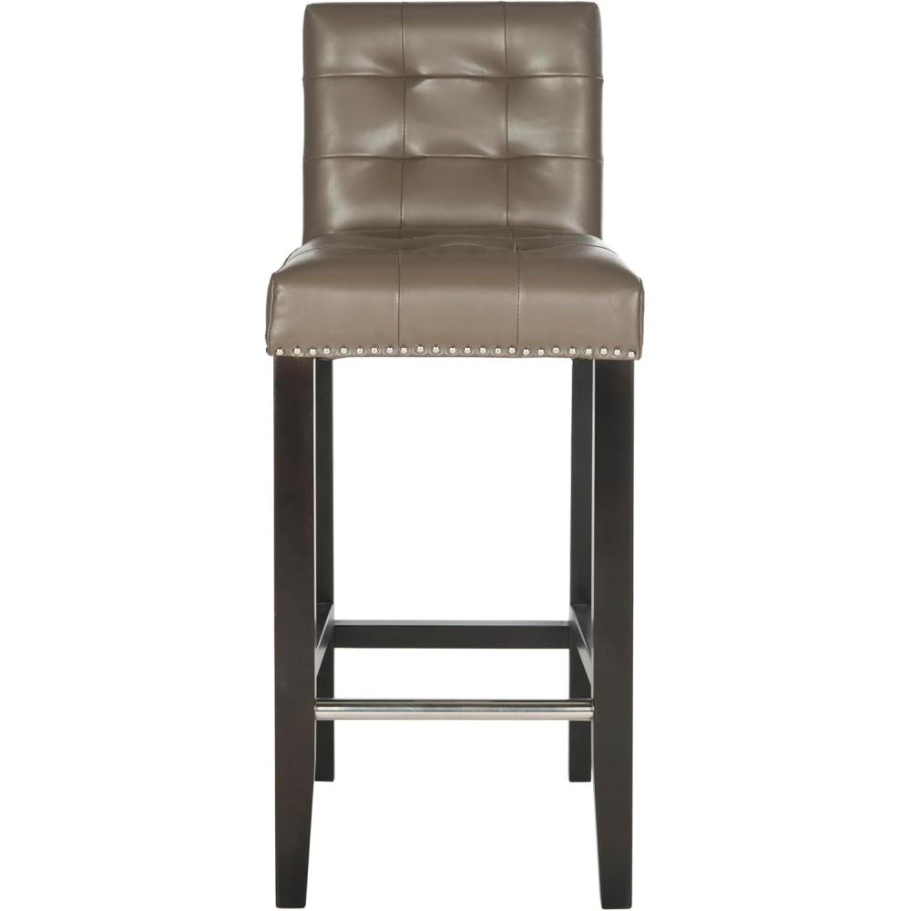 image:imageSAFAVIEH Home Collection Thompson Clay Faux Leather Espresso 30inch Nailhead Trim Tufted Kitchen Breakfast Nook Dining Pub Bar StoolClay