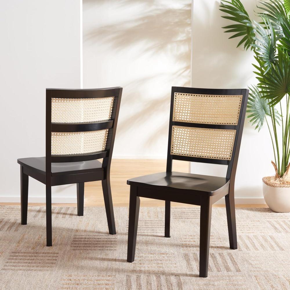 image:imageSAFAVIEH Home Collection Toril Coastal BlackWhiteNatural Dining Chair Set of 2BlackNatural