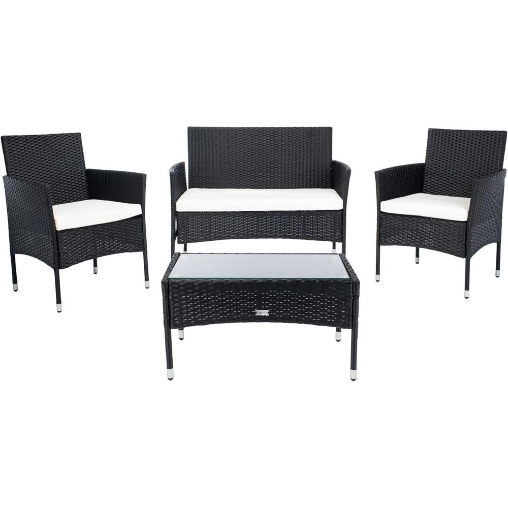 image:imageSAFAVIEH Outdoor Collection Abdul NaturalWhite Cushion 4Piece Conversation Patio Set PAT7504DBlackBeige