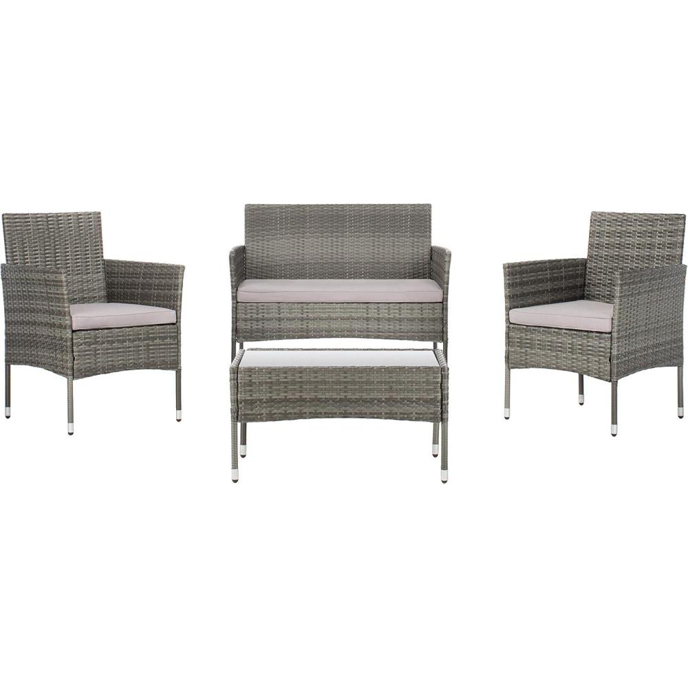 image:imageSAFAVIEH Outdoor Collection Abdul NaturalWhite Cushion 4Piece Conversation Patio Set PAT7504DGreyGrey