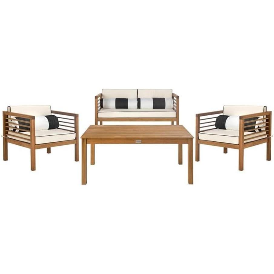 image:imageSAFAVIEH Outdoor Collection Alda Grey Wash White Cushions Light Blue Pillows 4Piece Conversation Patio SetNatural  Beige  Bolster P