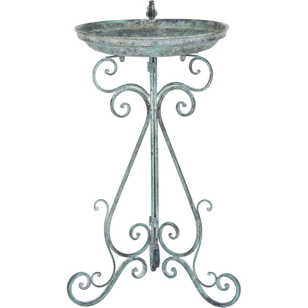 image:imageSAFAVIEH Outdoor Collection Ashlan Antique Blue Victorian Scroll Iron Garden Patio Backyard Charming Bird BathAntique Dark Green