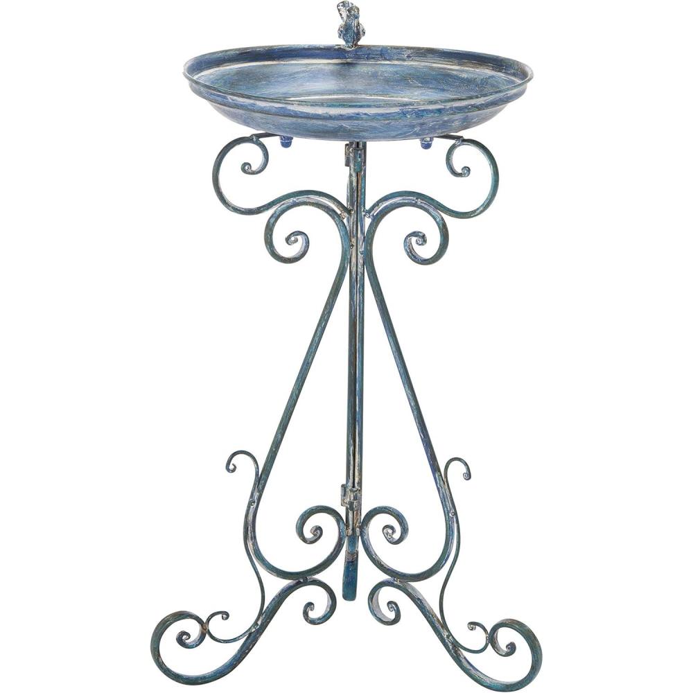 image:imageSAFAVIEH Outdoor Collection Ashlan Antique Blue Victorian Scroll Iron Garden Patio Backyard Charming Bird BathMossy Blue