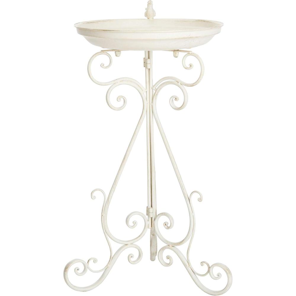 image:imageSAFAVIEH Outdoor Collection Ashlan Antique Blue Victorian Scroll Iron Garden Patio Backyard Charming Bird BathPearl White