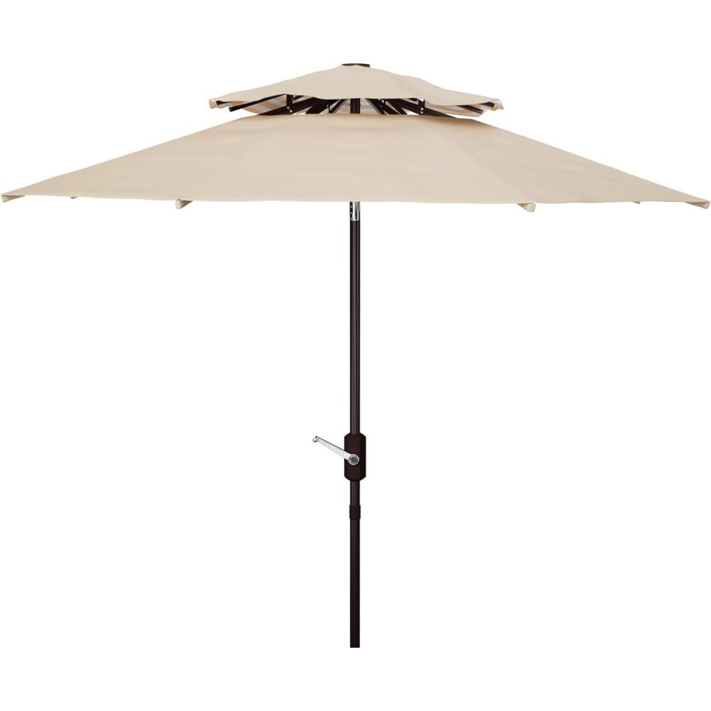 image:imageSAFAVIEH Outdoor Collection Athens Baby BlueWhite 9 Ft Double Top Crank UV Protected UmbrellaBeigeWhite