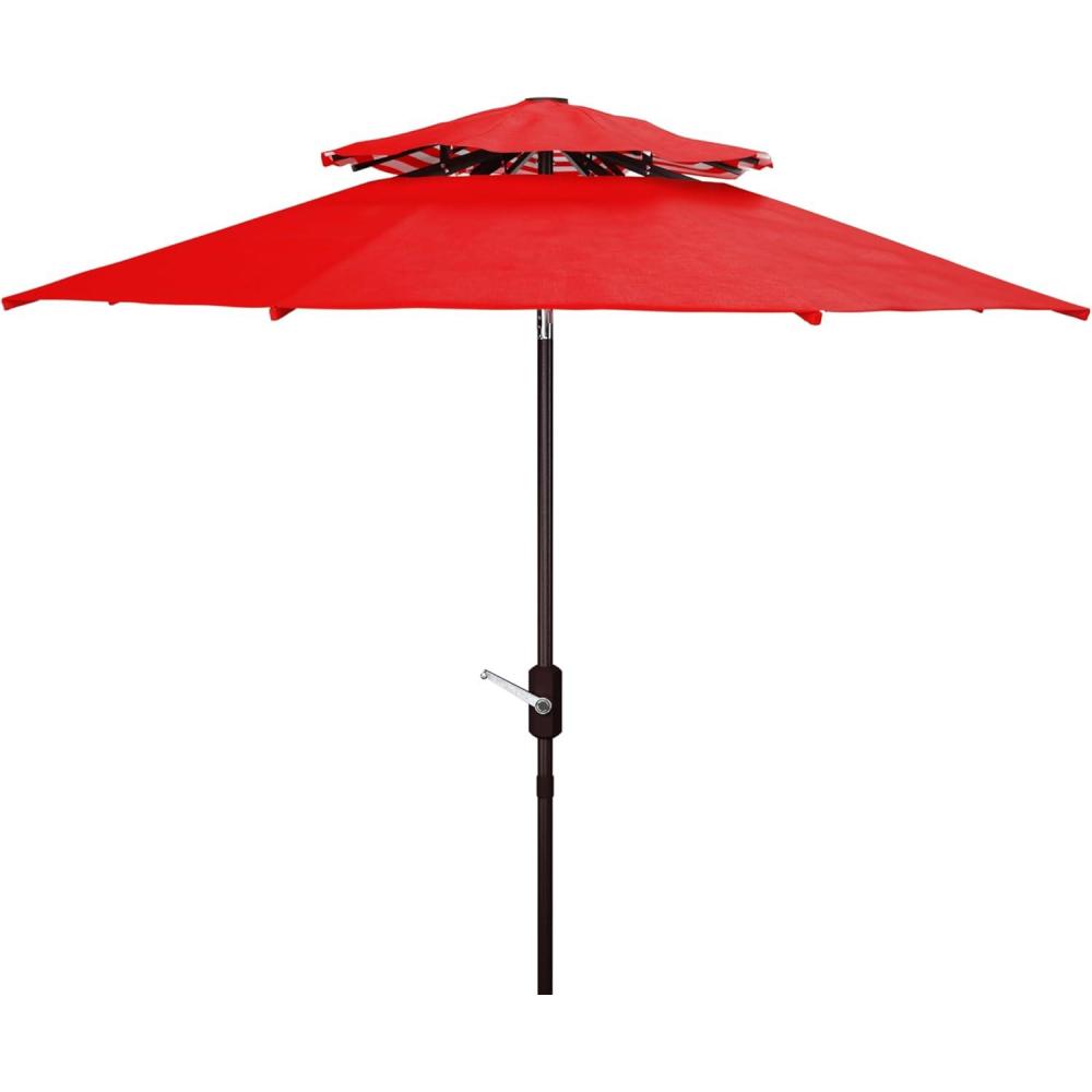 image:imageSAFAVIEH Outdoor Collection Athens Baby BlueWhite 9 Ft Double Top Crank UV Protected UmbrellaRed