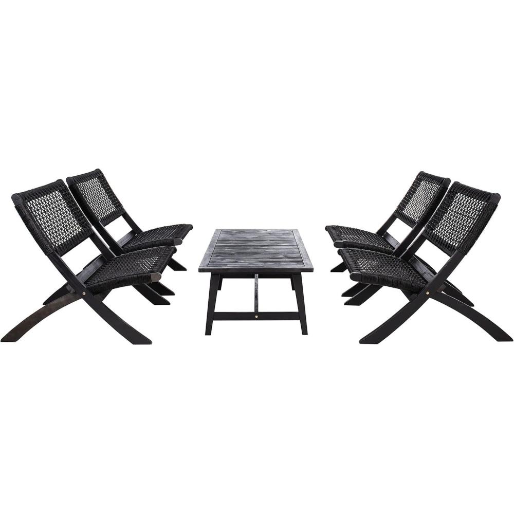 image:imageSAFAVIEH Outdoor Collection Blaze Coastal Natural Acacia WoodLight Brown 5Piece Coffee SetBlackBlack