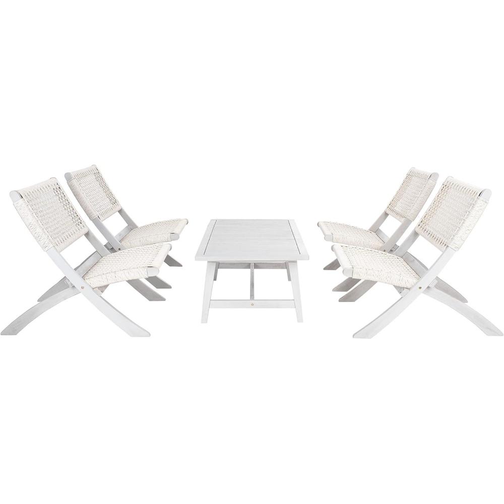 image:imageSAFAVIEH Outdoor Collection Blaze Coastal Natural Acacia WoodLight Brown 5Piece Coffee SetGreyGrey
