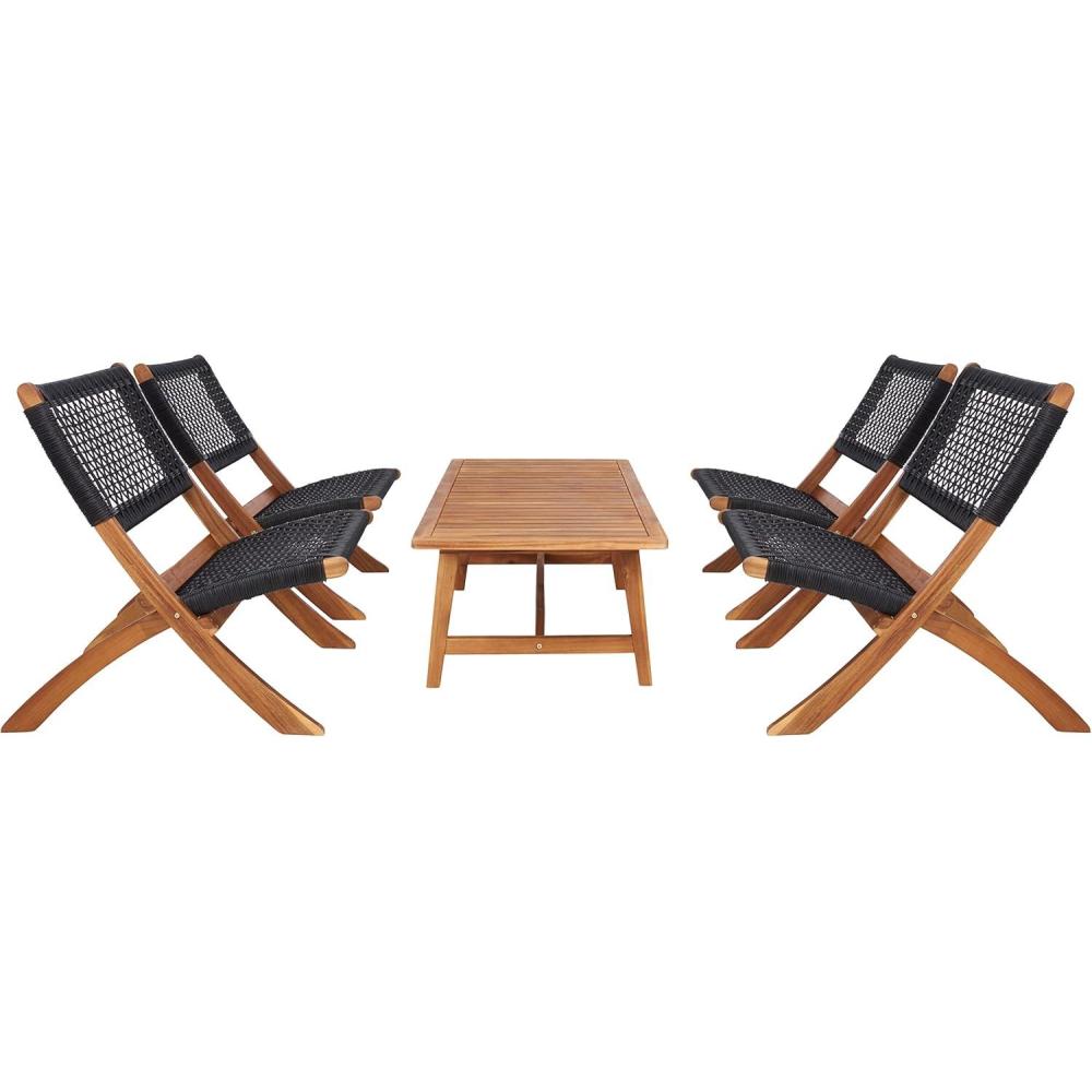 image:imageSAFAVIEH Outdoor Collection Blaze Coastal Natural Acacia WoodLight Brown 5Piece Coffee SetNaturalBlack