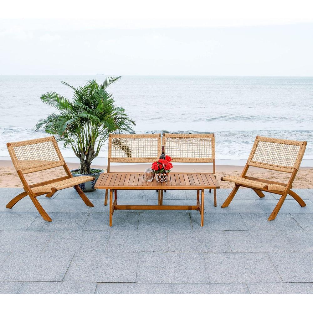 image:imageSAFAVIEH Outdoor Collection Blaze Coastal Natural Acacia WoodLight Brown 5Piece Coffee SetNaturalNatural