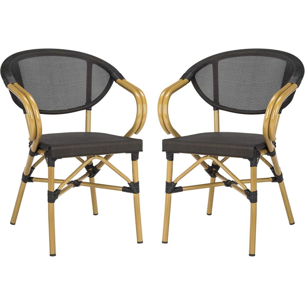 image:imageSAFAVIEH Outdoor Collection Burke Black Stacking Arm Chair