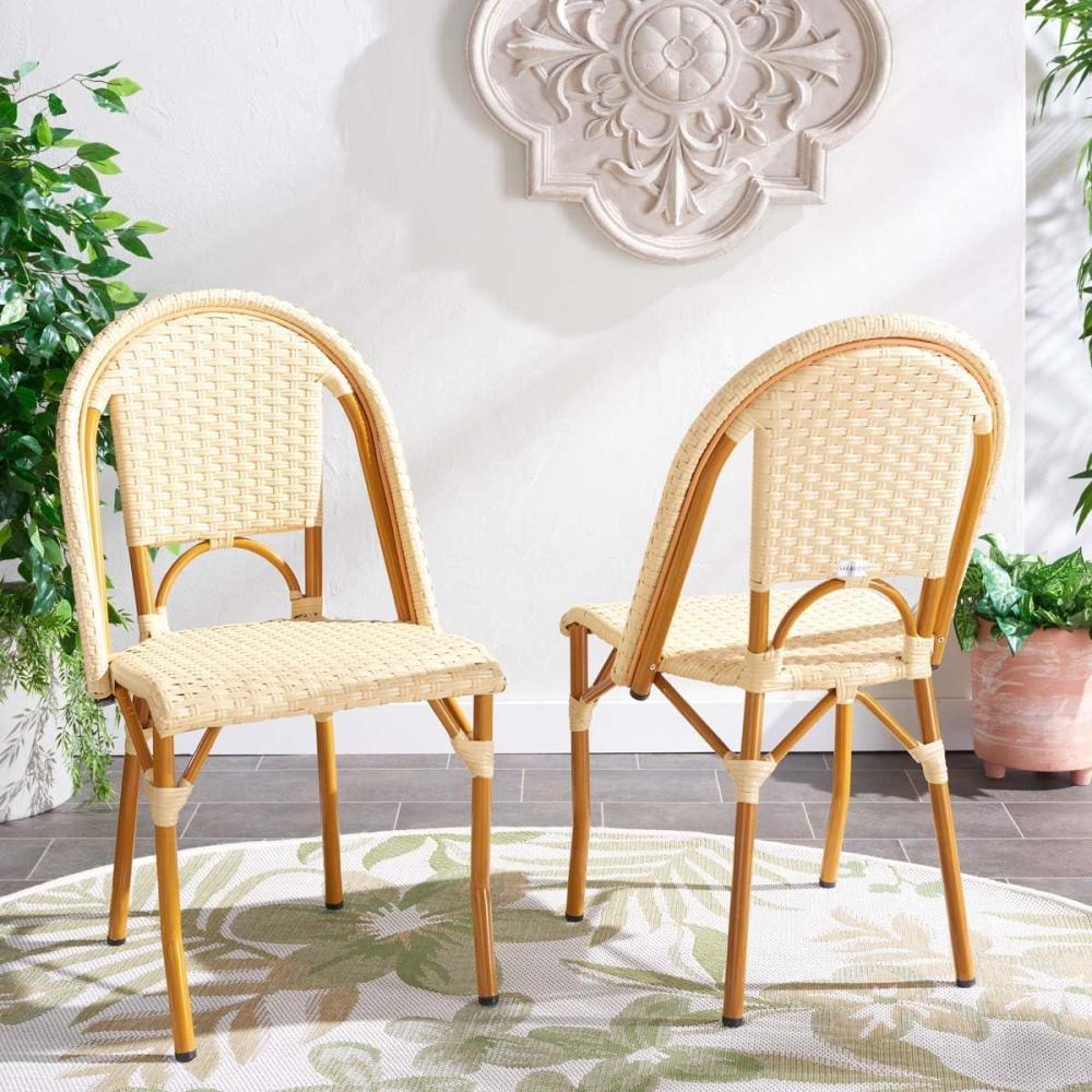 image:imageSAFAVIEH Outdoor Collection California Bistro Navy Side Chair Set of 2 Fully AssembledNatural