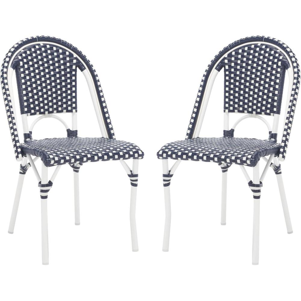 image:imageSAFAVIEH Outdoor Collection California Bistro Navy Side Chair Set of 2 Fully AssembledNavyWhite White