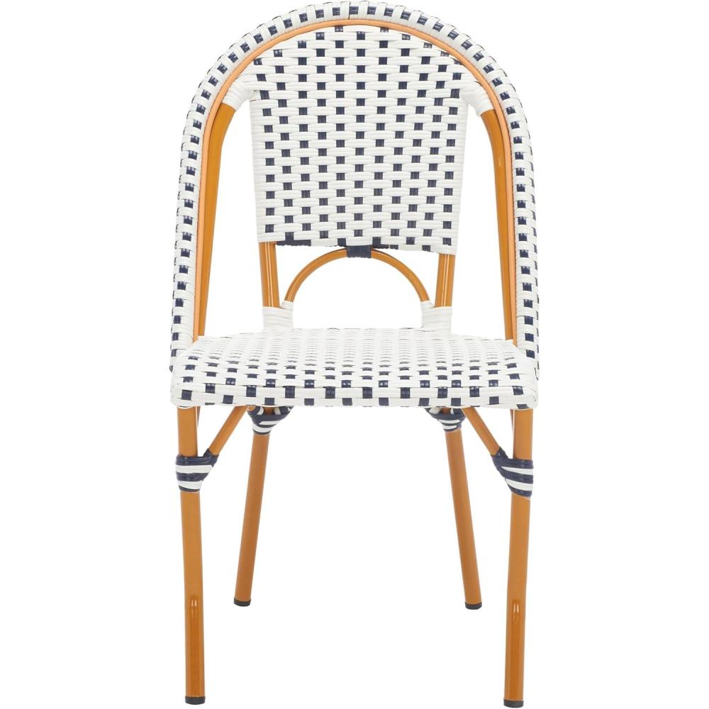 image:imageSAFAVIEH Outdoor Collection California Bistro Navy Side Chair Set of 2 Fully AssembledWhiteNavy