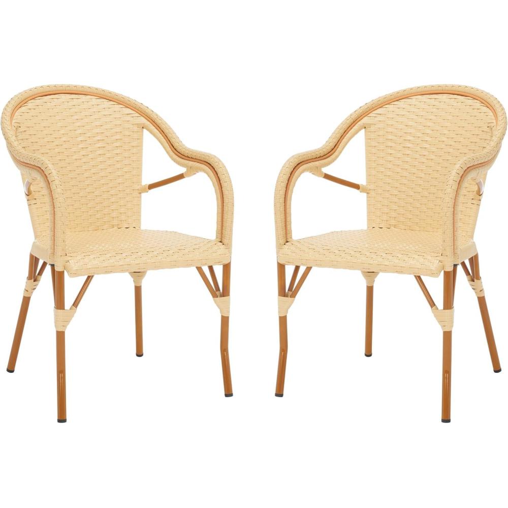 image:imageSAFAVIEH Outdoor Collection California Bistro NavyWhite 36inch Seat Height Armchair Set of 2 Fully AssembledNatural